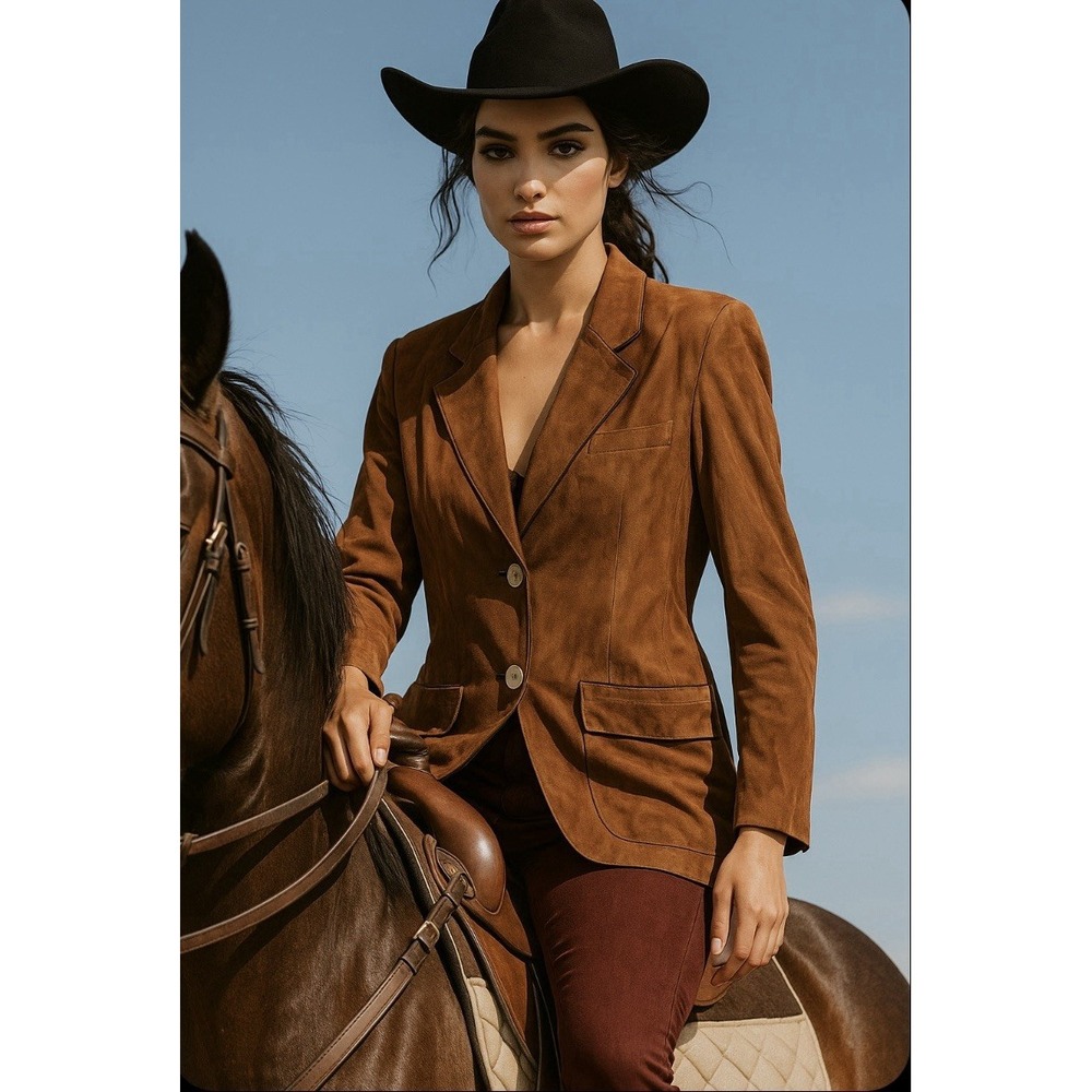 Vintage Bally Cecilia Cognac Calf Suede Jacket Blazer Coat Women's Size 10 NWT